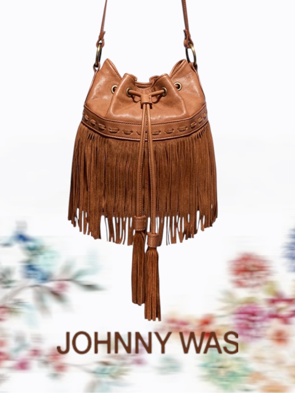 NWT Johnny Was Fringe Bucket Bag Sealed Tan Italian Leather - Picture 1 of 7